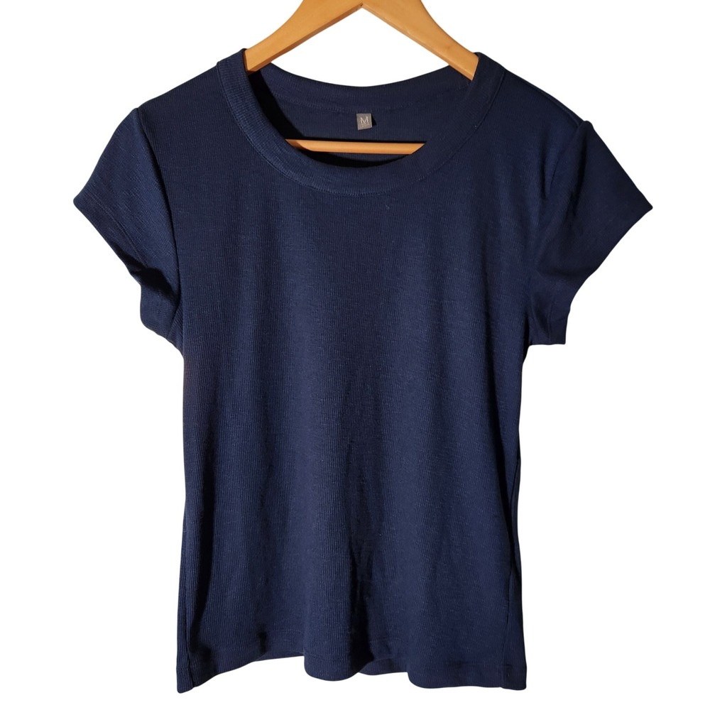 Title Nine Headlands Ribbed Tee Women's M Midnight Blue Short Sleeve